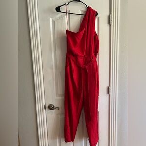 Express Bright Red One-Shoulder Wide-Leg Jumpsuit – Size L – new with tags!